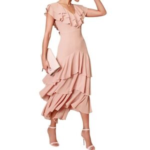 NWT Lulus Betsey Blush Pink Ruffled Midi Dress S Chiffon Tiered High-Low Formal